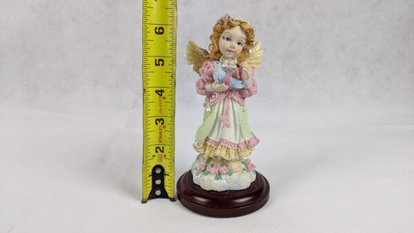 Angel Holding Bluebird On Wooden Base - Image 3
