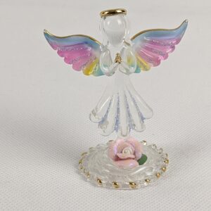 Gold Halo Glass Angel With Colorful Wings