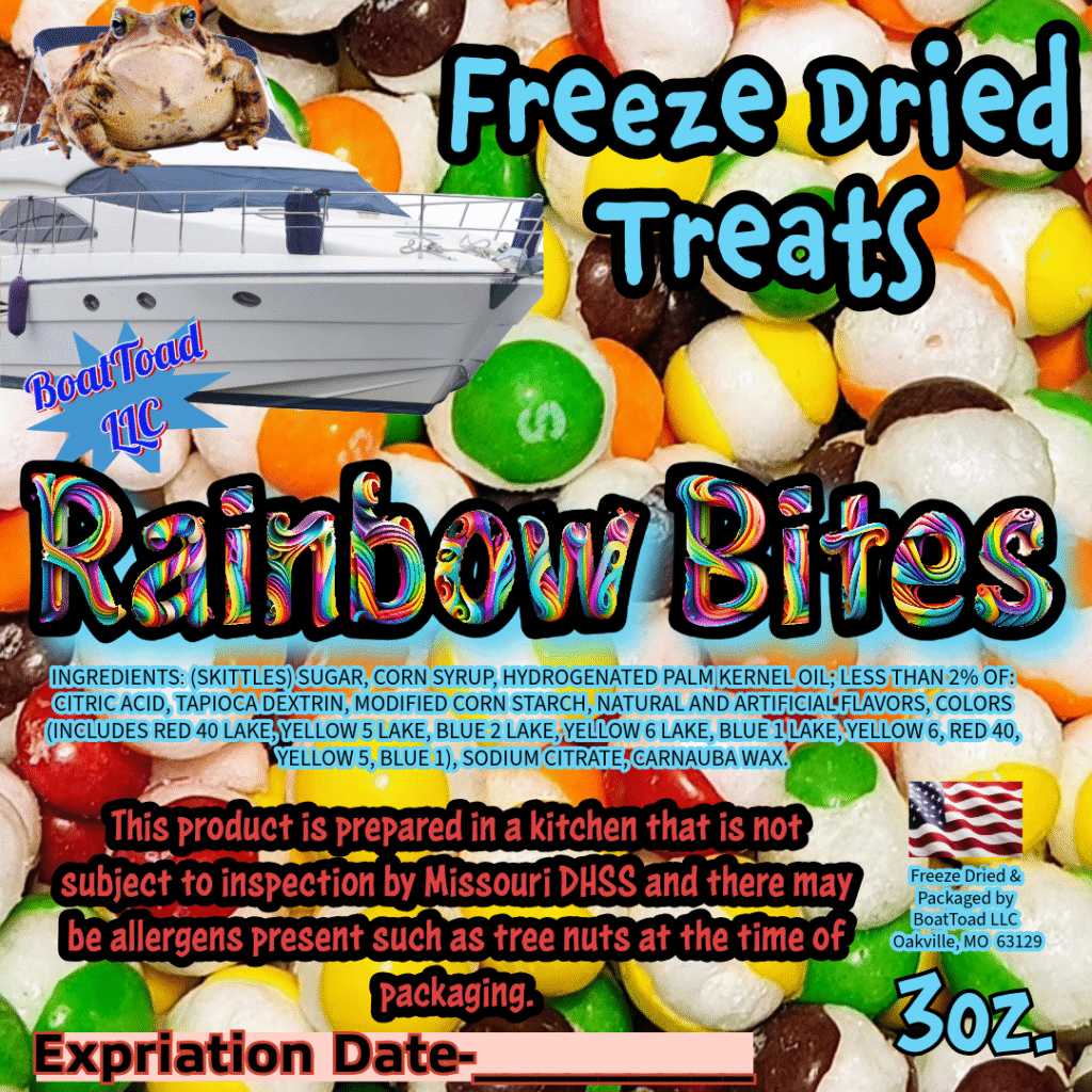 BoatToad Freeze dried products, BoatToad Freeze Dried Candies, BoatToad Rainbow Bites, Elevated STL