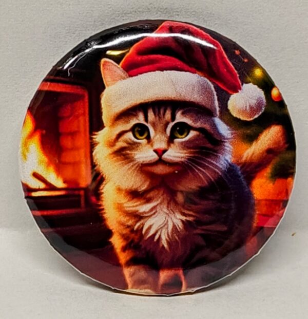 Totally Things Christmas Cat 1 1/4 button, Christmas Kitty, Cat pin, Cat Button
