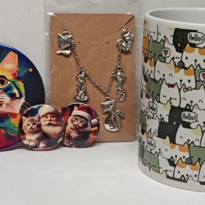 Totally Things Custom Cat Mug Gift Set, Cats, Buttons, jewelery