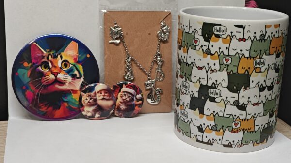 Totally Things Custom Cat Mug Gift Set, Cats, Buttons, jewelery